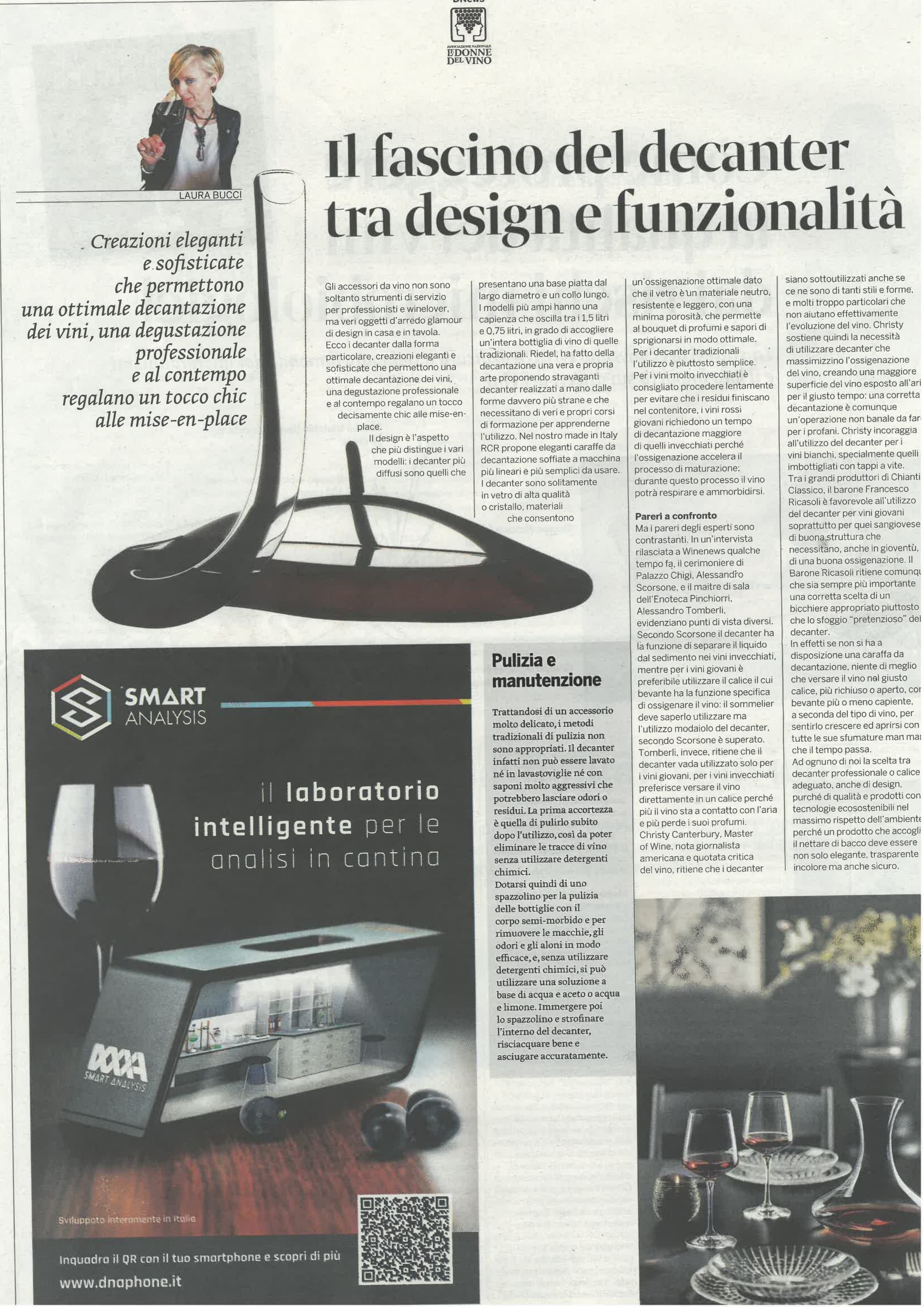 Articolo DNEWS Il decanter tra design e funzionalità, luglio 2019